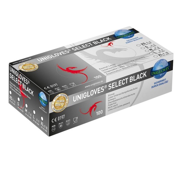 Unigloves Einweg-Untersuchungshandschuhe aus Latex Select Black Box